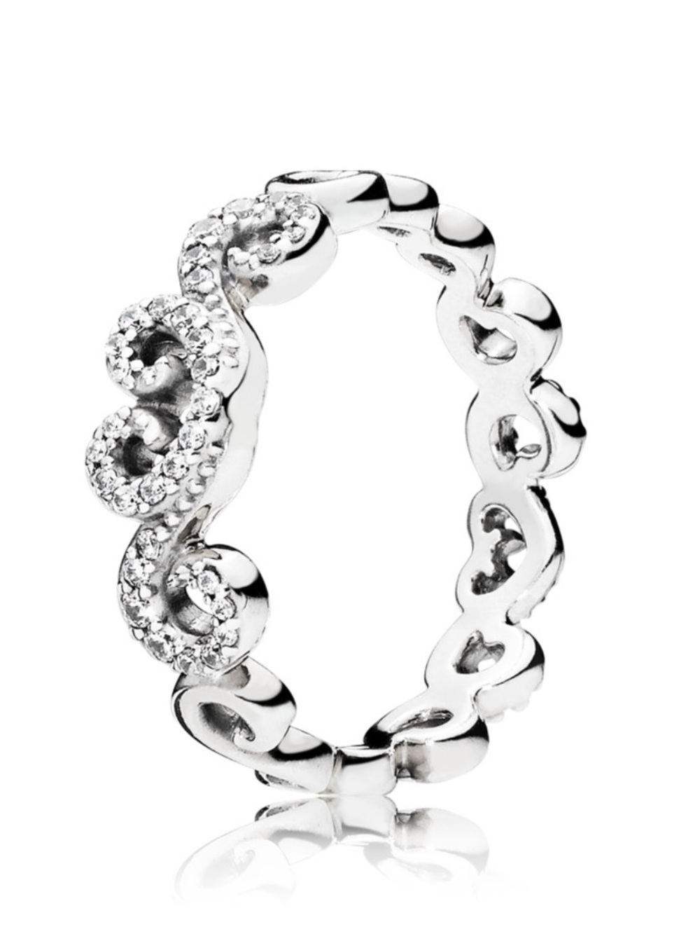 Pandora Silver Sparkling Wave Ring with Clear Stones